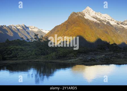 Blick vom Key Summit zum Mt. Christina, Fiordland National Park, Südwest-Neuseeland-Weltkulturerbe, Westküste, Südinsel Neuseeland, Süden Stockfoto