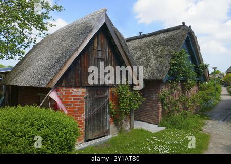 Alte Gothmunder Fischersiedlung an der Trave in Lübeck Stockfoto