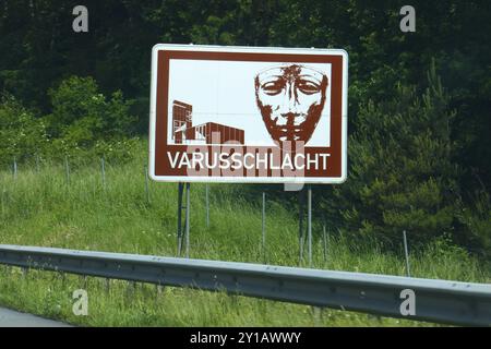 Touristeninformation an Bord der Varus-Schlacht Stockfoto