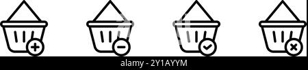 Symbol-ui-Schaltfläche Warenkorb oder Warenkorb mit Plus-, Minus-, Check- und Cancel-Symbolen. Bearbeitbare Datei Stock Vektor