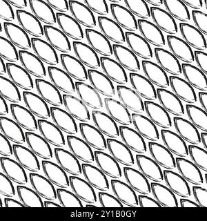 Geometrisches Blattmuster. Wiederkehrendes abstraktes Design. Skizzierte Rautenformen. Schwarz-weiß-Vektor. Stock Vektor