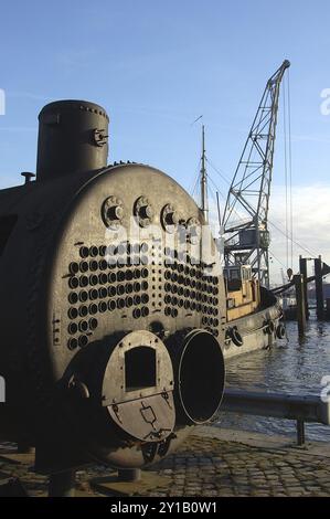 Dampfkessel im Museumshafen von Oevelgoenne Stockfoto