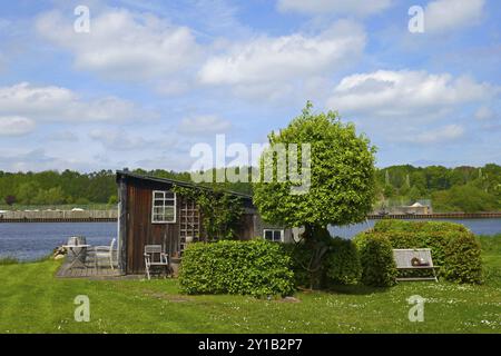 Alte Gothmunder Fischersiedlung an der Trave in Lübeck Stockfoto