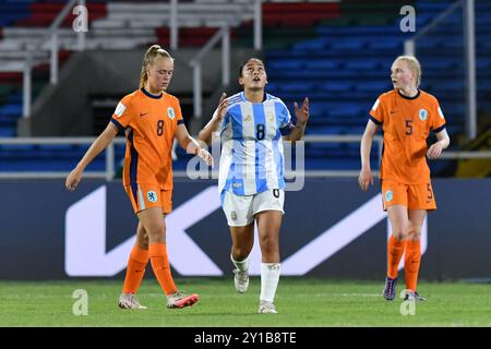 Cali, Kolumbien. September 2024. Das Olympiastadion Pascual Guerrero Sofi Dominguez aus Argentinien feiert ihr Tor während des Spiels zwischen den Niederlanden und Argentinien, für die zweite Runde der Gruppe F der FIFA U-20-Frauen-Weltmeisterschaft Kolumbien 2024, im Olympiastadion Pascual Guerrero, diesen Donnerstag, 05. 30761 (Alejandra Arango/SPP) Credit: SPP Sport Press Photo. /Alamy Live News Stockfoto