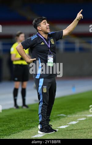 Cali, Kolumbien. September 2024. Christian Meloni Cheftrainer Argentiniens beim Spiel der Gruppe F FIFA U-20-Frauen-Weltmeisterschaft Kolumbien 2024 zwischen den Niederlanden und Argentinien im Olympischen Pascual Guerrero-Stadion in Cali am 5. September 2024. Foto: Alejandra Arango/DiaEsportivo/Alamy Live News Credit: DiaEsportivo/Alamy Live News Stockfoto