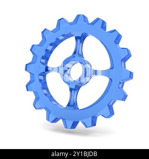 Glaszahnrad auf weißem Hintergrund. Isolierte 3D-Abbildung Stockfoto