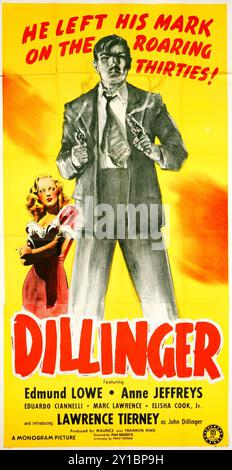 Vintage 3-Blatt-Filmposter - Dillinger (Monogram, 1945). Lawrence Tierney, Edmund Lowe, Anne Jeffreys Stockfoto