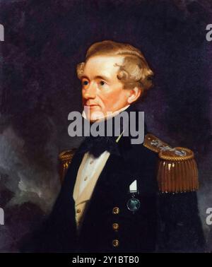 Captain Frederick William Beechey (1796–1856), englischer Marineoffizier, Künstler, Entdecker, Hydrograf und Schriftsteller, Porträtgemälde in Öl auf Mühlenbrett von Stephen Pearce, 1850 Stockfoto