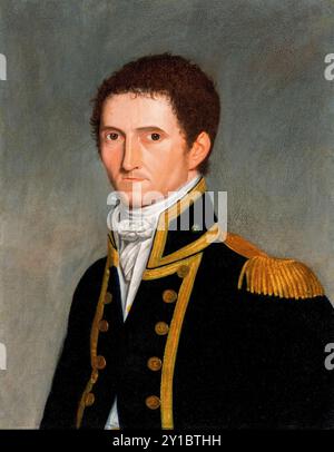 Captain Matthew Flinders (1774–1814), Offizier der britischen Royal Navy und Kartograph, der die erste Küstenumrundung des australischen Festlandes leitete, Porträtmalerei in Öl auf Leinwand von Antoine Toussaint de Chazal, 1806-1807 Stockfoto