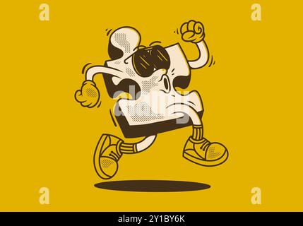 Retro Mascot Figur Illustration von Puzzle in laufender Pose Stock Vektor