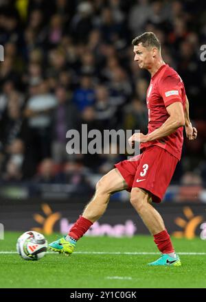 Glasgow, Schottland, 5. September 2024. Paweł Dawidowicz aus Polen während des Spiels der UEFA Nations League im Hampden Park, Glasgow. Der Bildnachweis sollte lauten: Neil Hanna / Sportimage Stockfoto