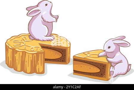 Illustration des Herbstfestes mit Mondkuchen und Kaninchen Stock Vektor