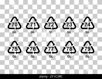 Set aus Glas Symbol, Ökologie Recycling-Zeichen isoliert auf weißem Hintergrund. Symbol für Verpackungsabfall . Stock Vektor