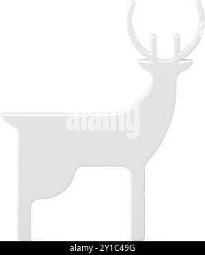 Eis Wald Hirsch minimalistische Form Weihnachten festliche Dekor realistische Vektor-Illustration. Weißes Frost wildes gehörntes Tier traditionelles Symbol von Weihnachten und Stock Vektor