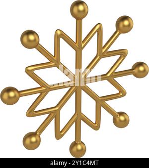 Helle goldene dreidimensionale Schneeflocken-Muster Form realistische Vektor-Illustration. Hochglanz-Winterfeststar mit abgelegenen Kugeln. Shini Stock Vektor