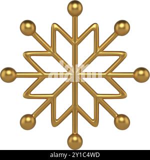 Abstrakte metallische Ornament Schneeflocke mit Kugeln dekoratives Design realistische Vektor-Illustration. Luxuriöser, glitzernder Weihnachtsbaumstern für festliche Feierlichkeiten Stock Vektor