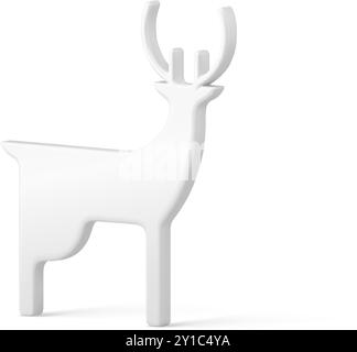 Elegante minimalistische gefrorene weiße Hornhirsche dreidimensionale realistische Vektor-Illustration. Luxuriöses eisiges Wildtier-Symbol für Winterurlaub-Isolat Stock Vektor