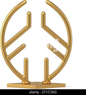 Abstrakte goldene metallische ornamentale Weihnachtsbaumstatuette realistische Vektor-Illustration. Minimalistisches Dekorationsdesign aus Fichtenholz schimmert Stock Vektor