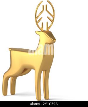 Elegante Luxus nord Hirsch riesige Hörner abstrakte Form goldene realistische Weihnachtsbaum Spielzeug 3D Vektor Illustration. Klassische, glänzende Wildtierkugel für wi Stock Vektor