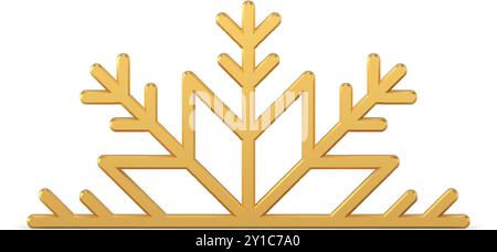 Helle goldene Luxus Schneeflocke halb realistische Weihnachtsbaum Schmuck Dekor Design realistische Vektor-Illustration. Teures, glänzend goldenes Schneemuster-Orn Stock Vektor