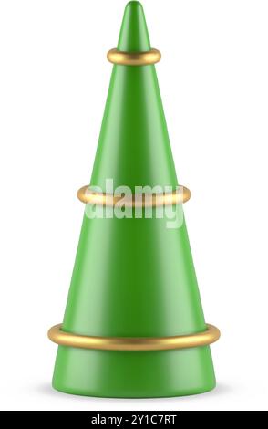Elegantes minimalistisches abstraktes Weihnachtsbaumkegelform dekoratives Design mit goldenen Ringen nettes Winterfeiertag Element Vektor-Illustration. Schönes X Stock Vektor