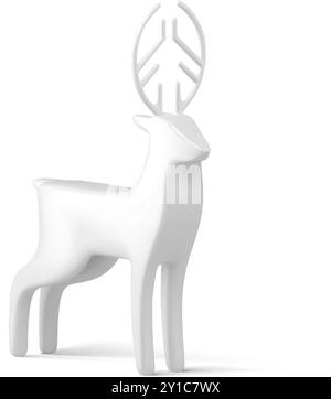 Minimalistische Weihnachtsstatue weiß elegante gehörnte Hirsch für Weihnachtsmann festliche Dekor isometrische 3D realistische Vektorillustration. Klassische Weihnachtsdekoration Stock Vektor