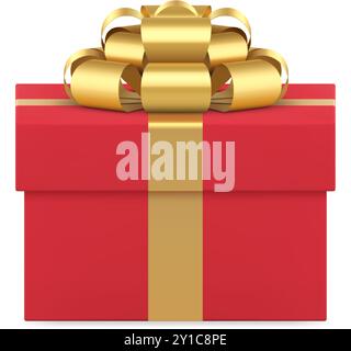 Rote Mode quadratische Geschenkbox mit Premium goldenen Schleife Band Urlaub Geschenk 3D Icon realistische Vektor Illustration. Luxuriöses Paket zur Begrüßung Stock Vektor