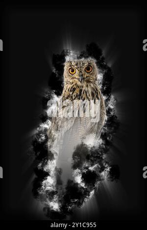 Digital verbessertes Bild eines rehabilitierten europäischen Uhus (Bubo bubo) Israel im Juli Stockfoto