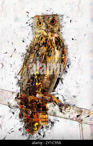 Digital verbessertes Bild eines rehabilitierten europäischen Uhus (Bubo bubo) Israel im Juli Stockfoto