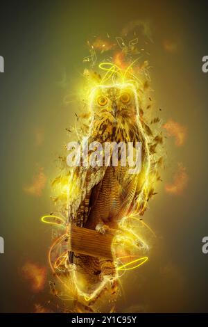 Digital verbessertes Bild eines rehabilitierten europäischen Uhus (Bubo bubo) Israel im Juli Stockfoto