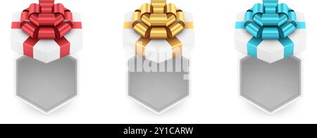 Zärtlichkeit nette gewickelte weiße Geschenkbox Sechseckform für festliches Geschenk Pack Sammlung realistische 3D Vektor Illustration. Entzückende, wunderschöne Polygona Stock Vektor