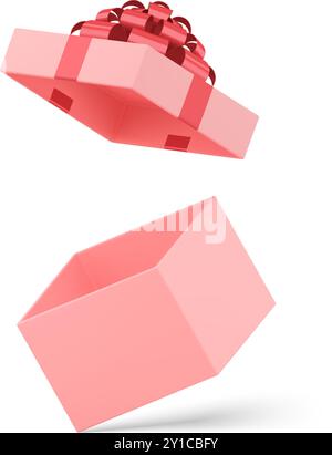Tender dreidimensionale elegante mädchenhafte rosa leere Geschenkbox für festliche Geschenk Aufbewahrungsschablone realistische Vektor-Illustration. Niedlicher femininer Luxus Stock Vektor