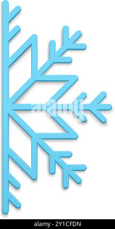 Klassisches blaues realistisches ornamentales vertikales Schneeflocke Halbsymbol traditioneller Winterfrost 3D Vorlage Vektor Illustration. Niedliches gefrorenes Schneemuster gl Stock Vektor