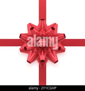 Festliches gebundenes rotes glänzendes Schleifenband für Feiertagspaket dekoratives Design realistische 3D Vorlage Vektor Illustration. Isometrische Satinknoten festliche Presen Stock Vektor