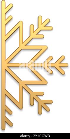 Realistische goldene Schneeflocke vertikale Hälfte mit abgewinkelter glänzender metallischer Oberfläche 3D Vorlage Vektor Illustration. Teurer Schmuck traditioneller Winter sno Stock Vektor