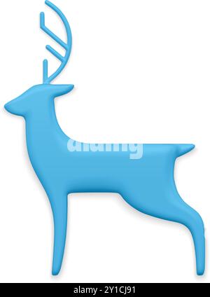 Realistische gefrorene blaue Hirsch Weihnachtskugel dekoratives Design Seitenansicht 3D Vorlage Vektor Illustration. Premium Weihnachten Spielzeug Frost Wildtier mit riesigen Stock Vektor