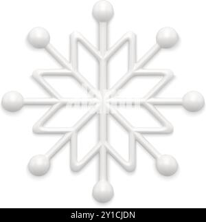 Realistische weiße glänzende Schneeflocke ornamentales Muster traditionelle Weihnachten dekorative Design Vektor-Illustration. Niedliches Winterdekor mit gefrorenen Sternen für den Innenraum Stock Vektor