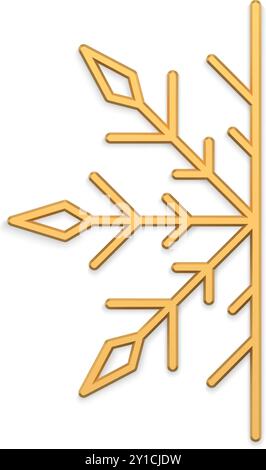 Dekoratives goldenes vertikales Schneeflocke halb ornamentales Weihnachtsluxusmuster für Innendekoration Vektor Illustration. Realistisches Premium-Eisjuwel Stock Vektor
