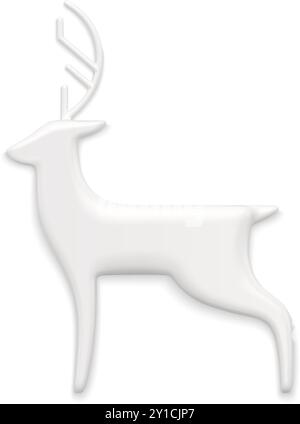 Nette luxuriöse weiße gehörnte Nordhirsch gefrorene Winterstatuette Symbol der Freiheit und Power Seitenansicht Vektor Illustration. Hochwertiges Dekorationsdesign Stock Vektor