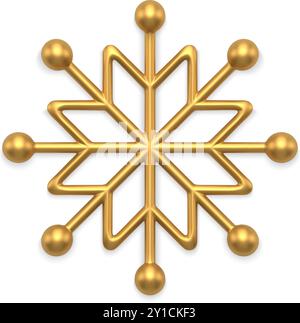 Premium Weihnachtsspielzeug goldene glänzende metallische Schneeflocke dekorative Kreis Ornament mit Kugel an Enden Vektor Illustration. Luxuriöses Weihnachtsfichtenspielzeug-Eis Stock Vektor