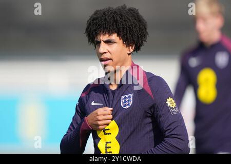 Englands Rico Lewis während eines Trainings im St. George's Park, Burton-on-Trent. Bilddatum: Freitag, 6. September 2024. Stockfoto