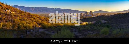 Panoramablick auf Tucson, Arizona, bei Sonnenaufgang Stockfoto