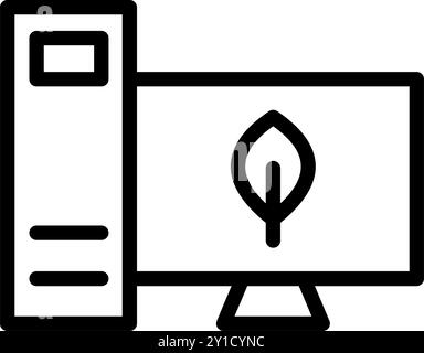 Icon Line Computer mit Blattökologie, Natur wird grün und rettet die Erde. Bearbeitbare Datei Stock Vektor