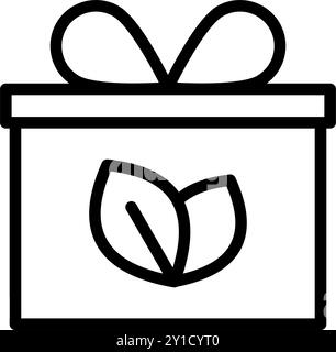 Icon Line Geschenkbox und Blattökologie, die Natur wird grün und rettet die Erde. Bearbeitbare Datei Stock Vektor