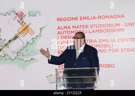 Bologna, Italien. September 2024. Bologna, Italia - Cronaca - 6 Settembre 2024 - inaugurazione nuova sede della BBS Bologna Businesss School - MAX BERGAMI - (Foto Michele Nucci/LaPresse) News - Bologna, Italien - 06. September 2024 - Einweihung des neuen Hauptquartiers der BBS Bologna Businesss School - (Foto Michele Nucci/LaPresse) Credit: LaPresse/Alamy Live News Stockfoto