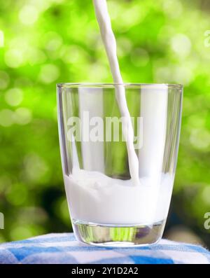 Ein Glas Milch auf Naturhintergrund Stockfoto