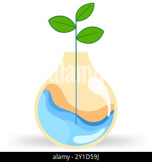 Dieses Bild zeigt eine stilisierte Illustration einer Pflanze mit grünen Blättern, die in einer Vase wachsen. Stock Vektor