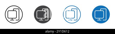 Symbol für Computer-Desktop Logo-Zeichen in dünner Linie Kontursatz und Gruppensammlung Stock Vektor