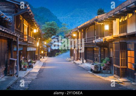 Tsumago, Japan, traditionelle historische Poststadt am Nakasendo. Stockfoto