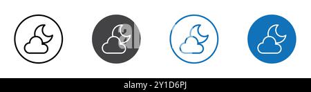 Mond- und Wolkensymbol-Logo-Zeichen in dünner Linie und Gruppenkollektion Stock Vektor